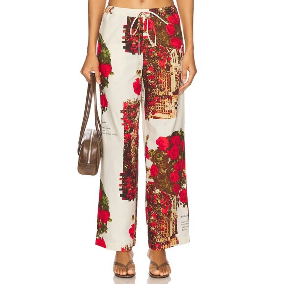 House of Sunny Rose Garden Pants Cotton Drawstring Pockets Red Floral Revolve 8